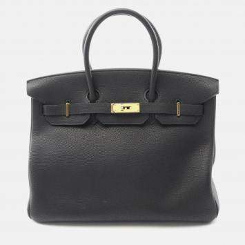 Pre Owned Hermes Birkin 35 Black Leather Bag 