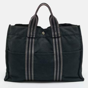 Pre Owned Hermes Black Canvas Herline MM Tote 