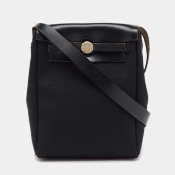 Pre Owned Hermes Black/Beige Toile and Vache Hunter Leather 2-in-1 Herbag TPM Bag