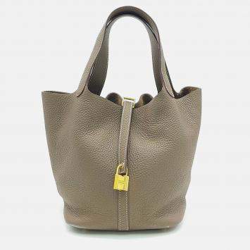 Pre Owned Hermes Rock Picotin 22 Grey Leather Bag 