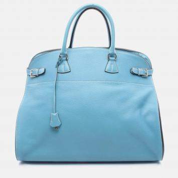 Pre Owned Hermes Frontier Clemence Leather Blue Jean B Handbag 