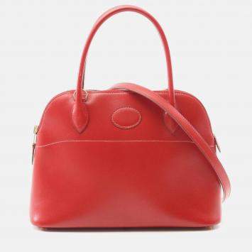 Pre Owned Hermes Bolide27 Rouge Vif Box Calf Handbag W GHW