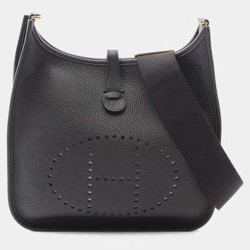 Pre Owned Hermes Evelyne 3 Troyes Black Clemence Leather Shoulder Bag PM