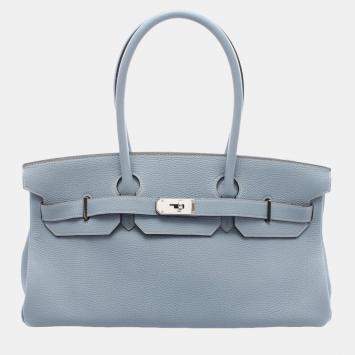 Pre Owned Hermes Shoulder Birkin Shoulder Bag Togo Leather Blue Lin
