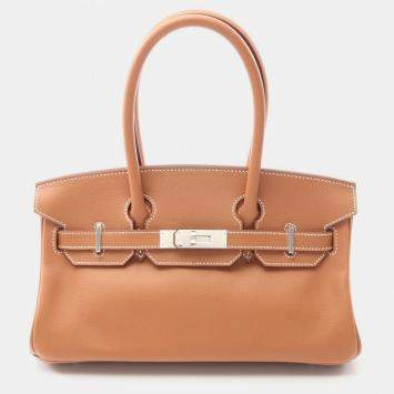 Pre Owned Hermes Shoulder Birkin 29 Shoulder Bag Evercolor Leather Brown Gold
