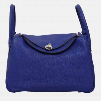 Pre Owned Hermes Lindy 30 Blue Leather Shoulder Bag