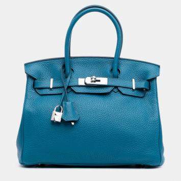 Pre Owned Hermes Birkin 30 Blue Togo Leather Shoulder Bag