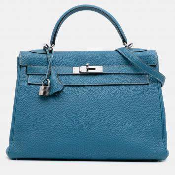 Pre Owned Hermes 32 Kelly II Blue Togo Leather Shoulder Bag