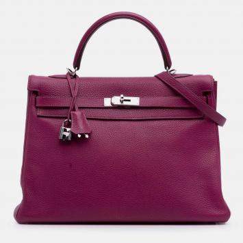 Pre Owned Hermes 35  Kelly II Purple Togo Leather Shoulder Bag