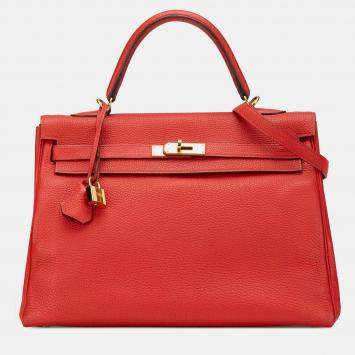 Pre Owned Hermes 35 Kelly II Red Togo Leather Shoulder Bag