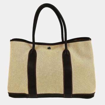 Pre Owned Hermes Garden Party 36 Beige Toile H Buffalo Leather Tote Bag