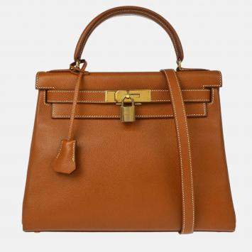 Pre Owned Hermes Kelly 28 Retourne Gold Courchevel 2way Handbag