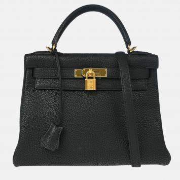 Pre Owned Hermes Kelly 28 Retourne Black Togo 2way Handbag