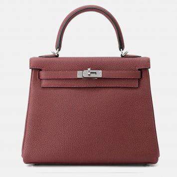 Pre Owned Hermes Kelly 25 Retourne Rouge H Togo Leather Top Handle Bag