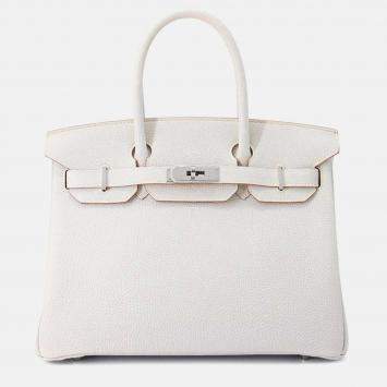 Pre Owned Hermes Birkin 30 Pearl Grey Togo Leather Top Handle Bag