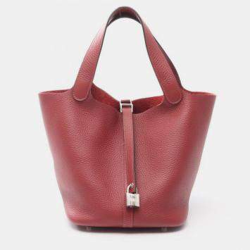 Pre Owned Hermes Picotin Lock H Rouge Bordeaux Taurillon Clemence MM