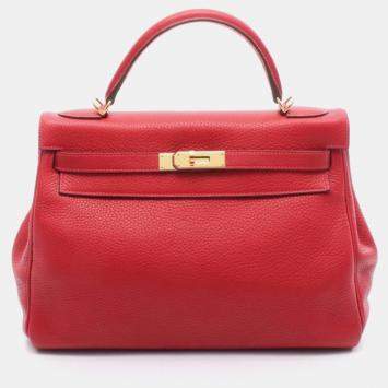 Pre Owned Hermes Kelly 32 Vermilion Togo Leather Handbag