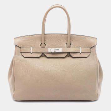 Pre Owned Hermes Birkin 35 Trench Beige Leather Handbag