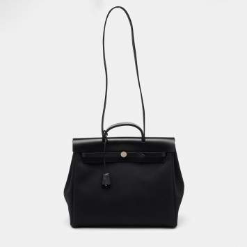 Pre Owned Hermès Black Toile Canvas and Vache Hunter Leather Herbag 39 Bag