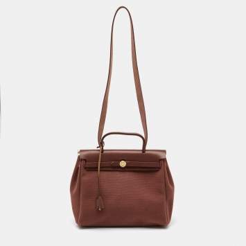 Pre Owned Hermès Rouge H Toile Canvas and Vache Hunter Leather Herbag 31 Bag