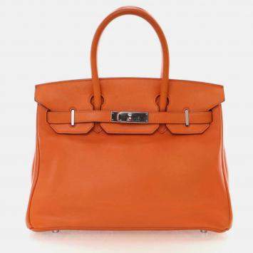 Pre Owned Hermes Birkin 30  Orange Swift Bag 