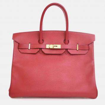 Pre Owned Hermes Birkin 35 Vintage Rouge Vif Epsom Leather Handbag