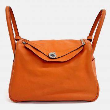 Pre Owned Hermes Lindy 30 Orange Leather Bag