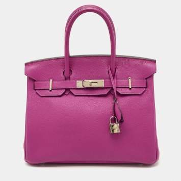 Pre Owned Hermes Rose Pourpre Togo Leather Palladium Finish Birkin 30 Bag
