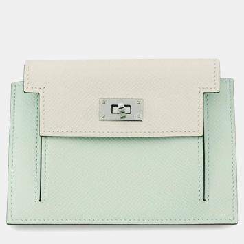 Pre Owned Hermes Kelly Pocket Compact Tricolor Vert Fizz Nata Vert Comics Epsom Leather Wallet