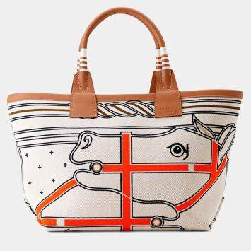 Pre Owned Hermes Steeple 25 Gris Ecru Toile H Swift Leather Handbag