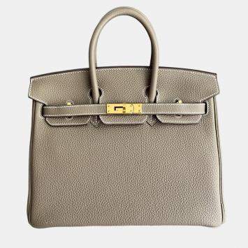 Pre Owned Hermes Birkin 25 Elephant Grey Togo Leather Tote Bag