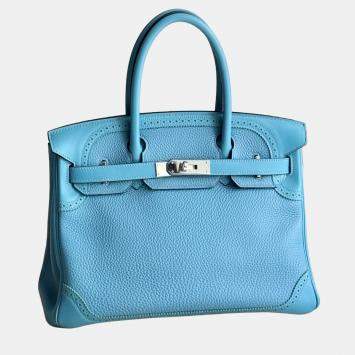Pre Owned Hermes Birkin 30 Turquoise Togo Leather Tote Bag