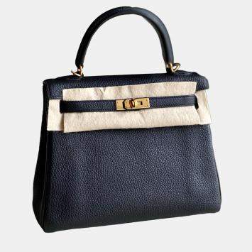 Pre Owned Hermes Kelly 25 Black Leather Shoulder Bag
