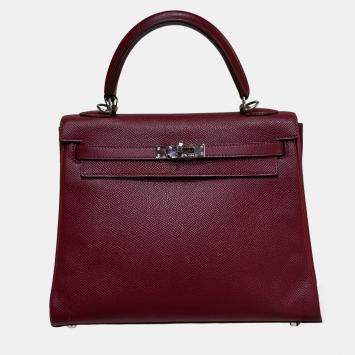 Pre Owned Hermes Kelly 25 Ruby Red Epsom Leather Shoulder Bag