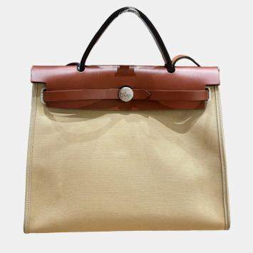 Pre Owned Hermes Herbag 31 Toile and Leather Handbag
