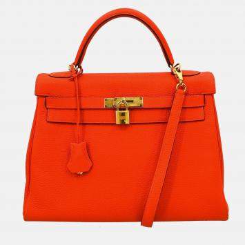 Pre Owned Hermes Kelly 32 Retourne Rouge Pivoine Taurillon Clemence 2way Handbag
