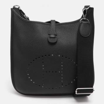 Pre Owned Hermes Black Clemence Leather Evelyne III PM Bag