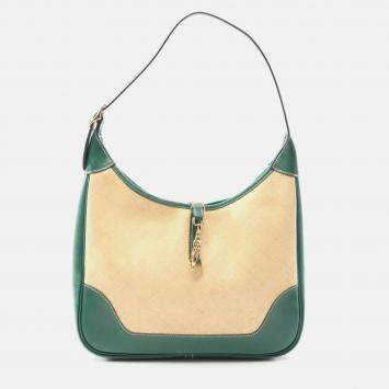 Pre Owned Hermes Trim Toile H Beige/Green Canvas Leather Shoulder Bag 31