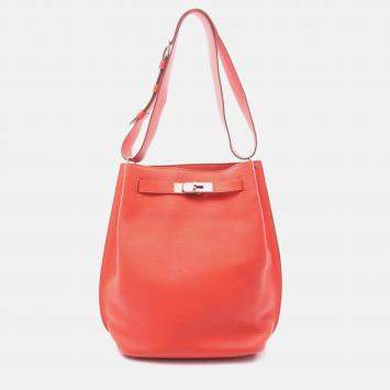 Pre Owned Hermes So Kelly 22 Red Rose Jaipur Togo Leather Shoulder Bag