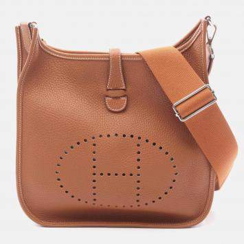 Pre Owned Hermes Evelyne Troyes Gold Clemence Leather Shoulder Bag PM