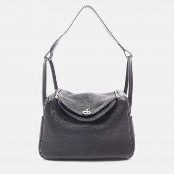 Pre Owned Hermes Lindy 30 Black Clemence Leather Shoulder Bag