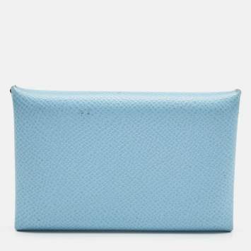 Pre Owned Hermès Celeste Epsom Leather Calvi Card Holder