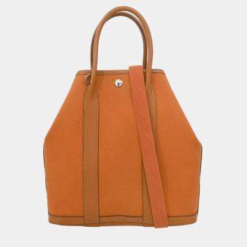Pre Owned Hermes Garden File PM 2way Orange Toile Officier Buffalo  Tote Bag