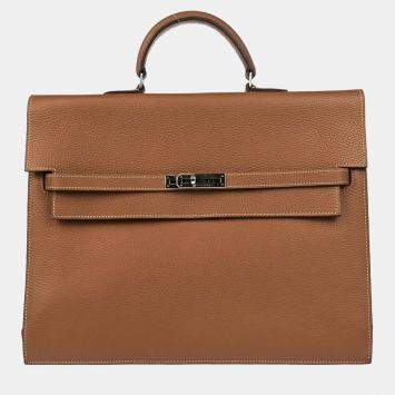 Pre Owned Hermes Kelly Depeche 38 Gold Taurillon Clemence Business Handbag