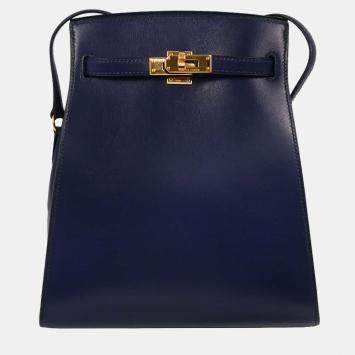 Pre Owned Hermes Kelly Sport Navy Blue Box Calf Shoulder Bag PM