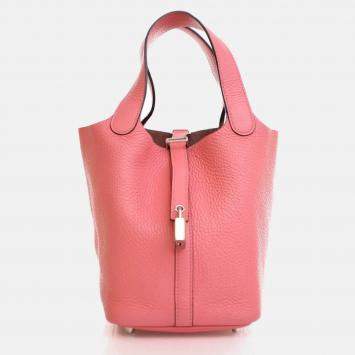 Pre Owned Hermes Picotin Lock 18 Rose Azalee Clemence Bag