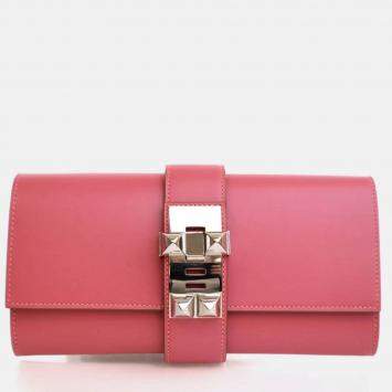 Pre Owned Hermes Tadelakt Medor Rose Lipstick Clutch