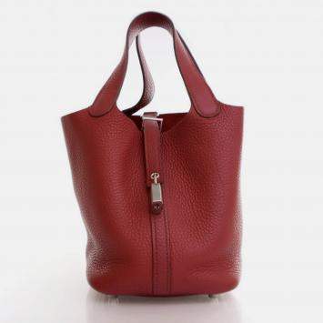 Pre Owned Hermes Picotin Lock 18 Rouge Grenat Clemence Bag