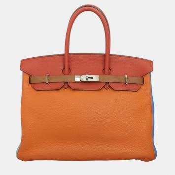 Pre Owned Hermes Arlequin Birkin 35 Clemence Leather Bag