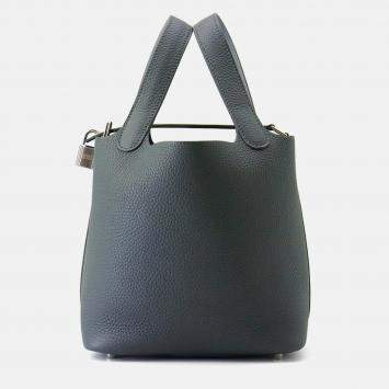 Pre Owned Hermes Picotin Lock Eclat PM Vert Mangrove/Guripantan Taurillon Clemence Swift Leather Bag 